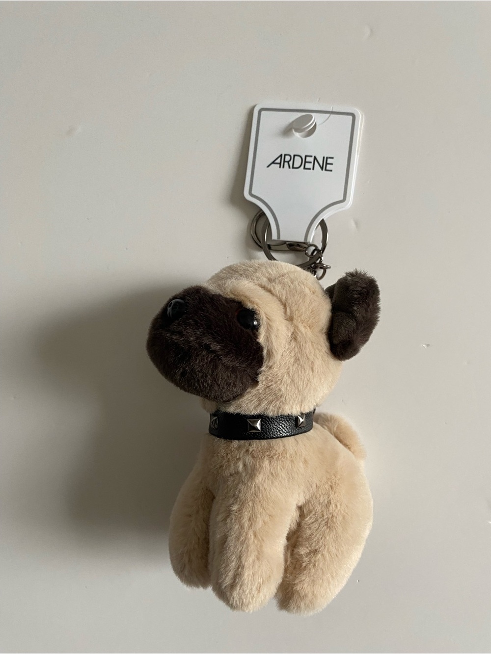 Ardene Plush Pug Keychain in Beige and Dark Brown